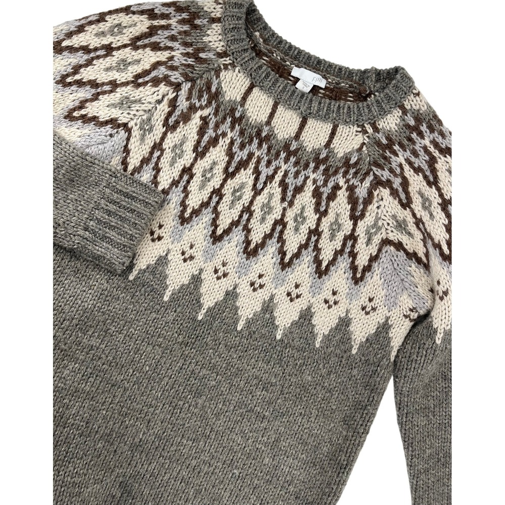 J. Jill Women Gray Fair Isle Wool Blend Chunky Knit‎ Sweater Heavy Small